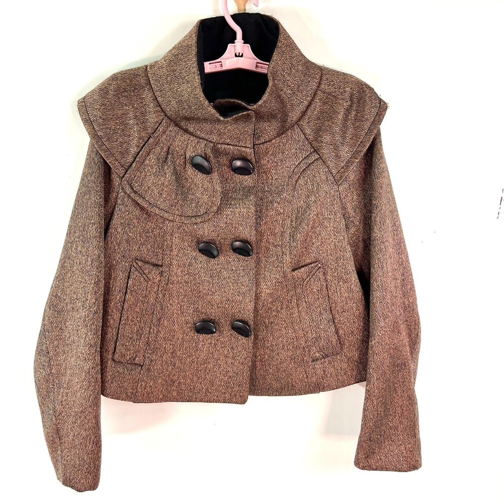 Hanii Y Double Breasted Cropped Blazer Womens Size 42  Brown Wool Blend